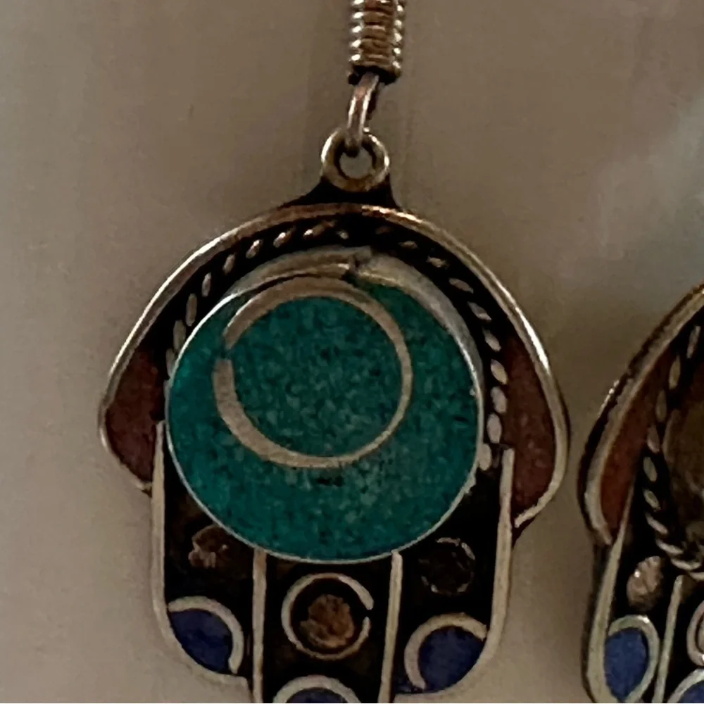 Beautiful Handcrafted “Hamsa” Design Earrings from the Atlas Mountains! - Picture 2 of 6